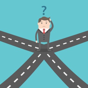60071479 - confused businessman standing on crossroads and choosing way. choice, opportunity, confusion, career, decision and solution concept. eps 8 vector illustration, no transparency
